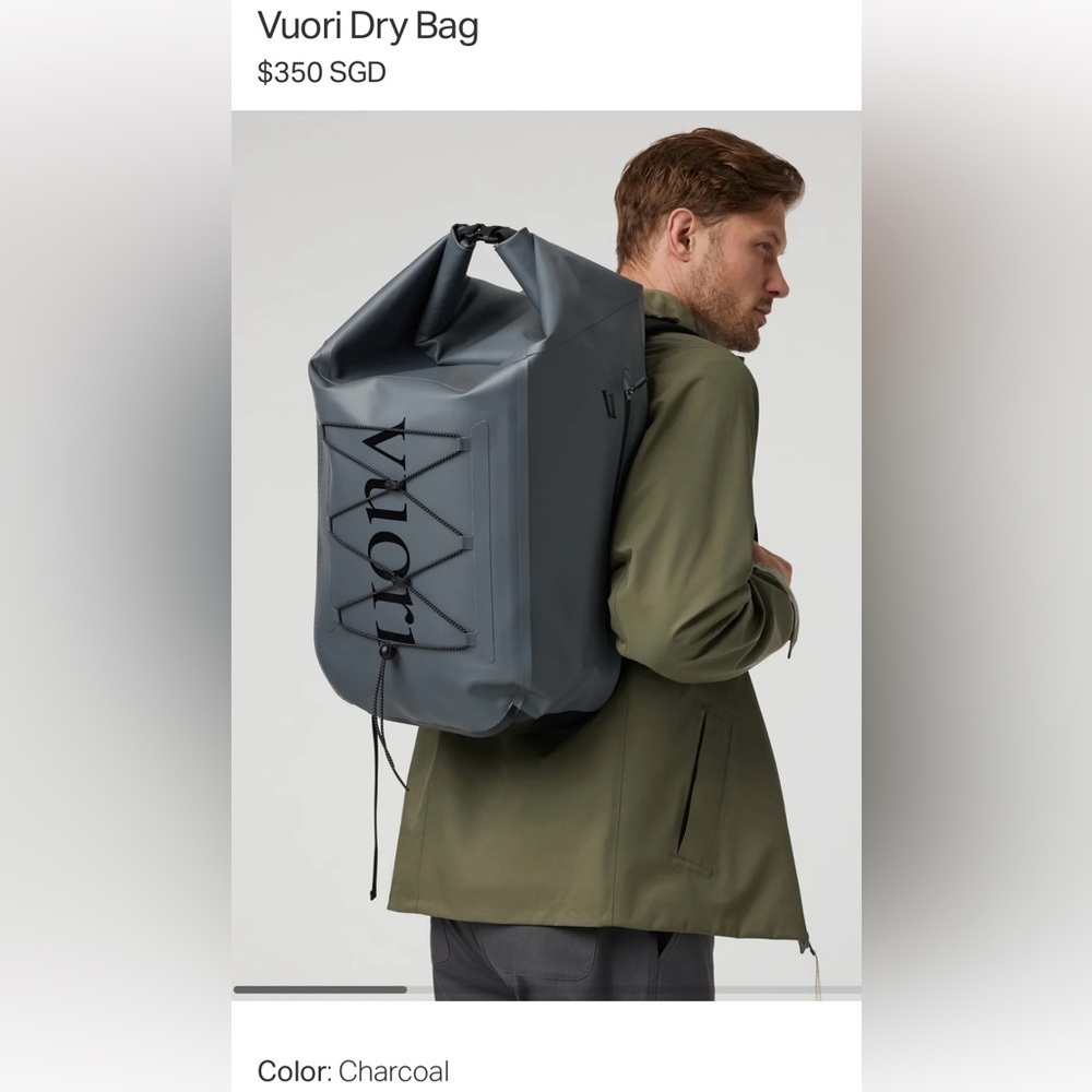 Vuori Dry Bag Back Pack Charcoal Black Rubber Waterproof New Multi Pocket
